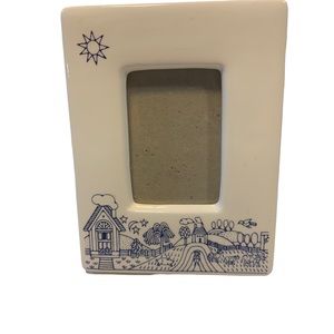 Signed Dansk For Kids White Blue Ceramic 6 x 4.5" Picture Frame